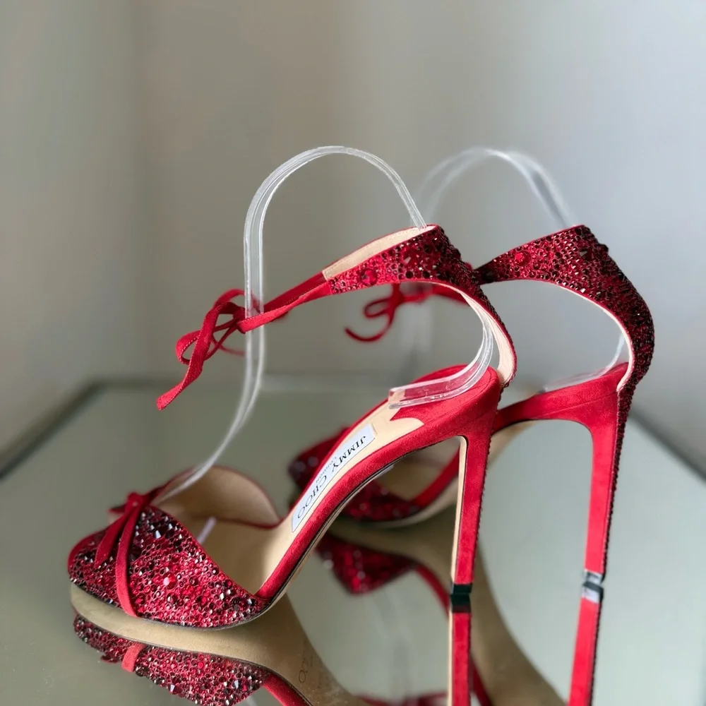 Like new JIMMY CHOO Talaya 100 Crystal Embellished suede sandals 36 - Picture 9 of 15